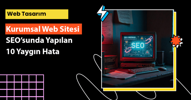 Kurumsal SEO hatalarını simgeleyen uyarı ikonları ve kırmızı grafik düşüş çizgisi